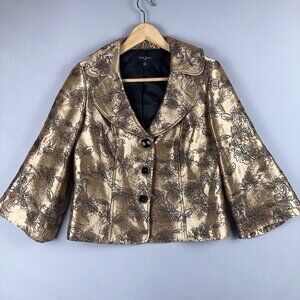 Nine West Blazer Suit Jacket Cropped Womens Size 4 Floral Button Front Gold